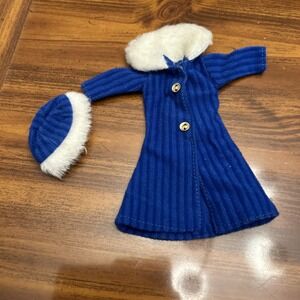 Barbie Vintage Royal Blue Corduroy Look Fur Neck‎ Coat With Hat